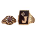 A GENTLEMAN'S SIGNET RING AND ONE OTHER