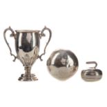 A SILVER CURLING, BOWLING AND GOLF TROPHIES