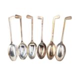 A SET OF SIX SILVER 'GOLFING' TEASPOONS