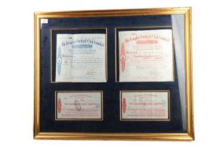 AN INTERESTING RANGERS FOOTBALL CLUB MOUNTED SHARE CERTIFICATE & CHEQUE DISPLAY