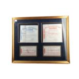 AN INTERESTING RANGERS FOOTBALL CLUB MOUNTED SHARE CERTIFICATE & CHEQUE DISPLAY