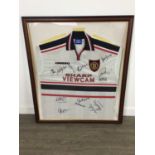 A MANCHESTER UNITED 1999/2000 AWAY JERSEY WITH ELEVEN LEGENDS SIGNATURES