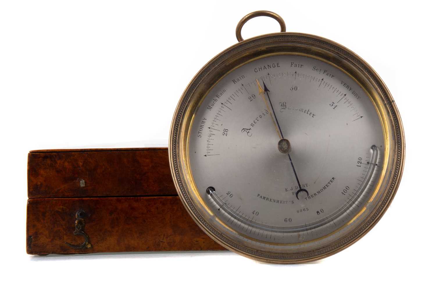 AN EARLY 19TH CENTURY FRENCH ANEROID BAROMETER AND FAHRENHEIT THERMOMETER