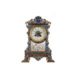A FINE LATE 19TH CENTURY FRENCH BRASS AND CHAMPLEVE ENAMEL MANTEL CLOCK