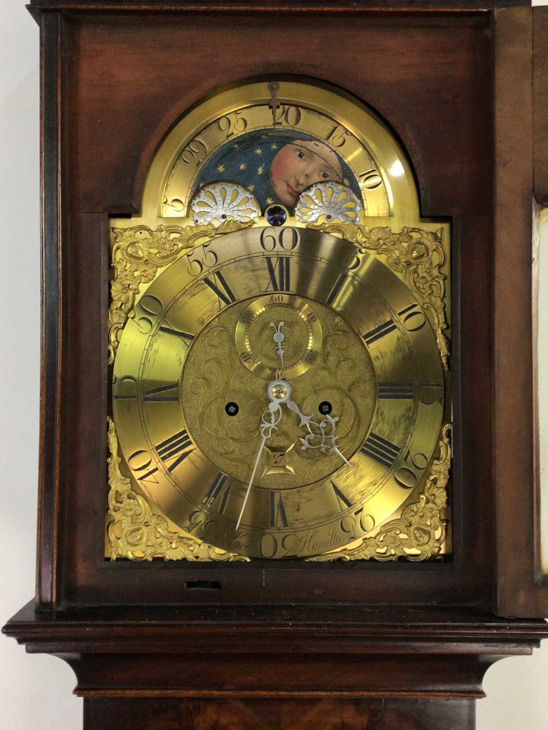 A GEORGIAN MAHOGANY CASED EIGHT DAY GRANDFATHER CLOCK