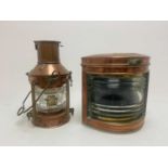 A SHIP’S COPPER & BRASS ‘STARBOARD’ CORNER LANTERN AND ANOTHER