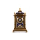AN ATTRACTIVE 19TH CENTURY GILT BRASS AND CHAMPLEVE ENAMEL MANTLE CLOCK