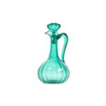 A LATE 19TH CENTURY GREEN GLASS CLARET JUG