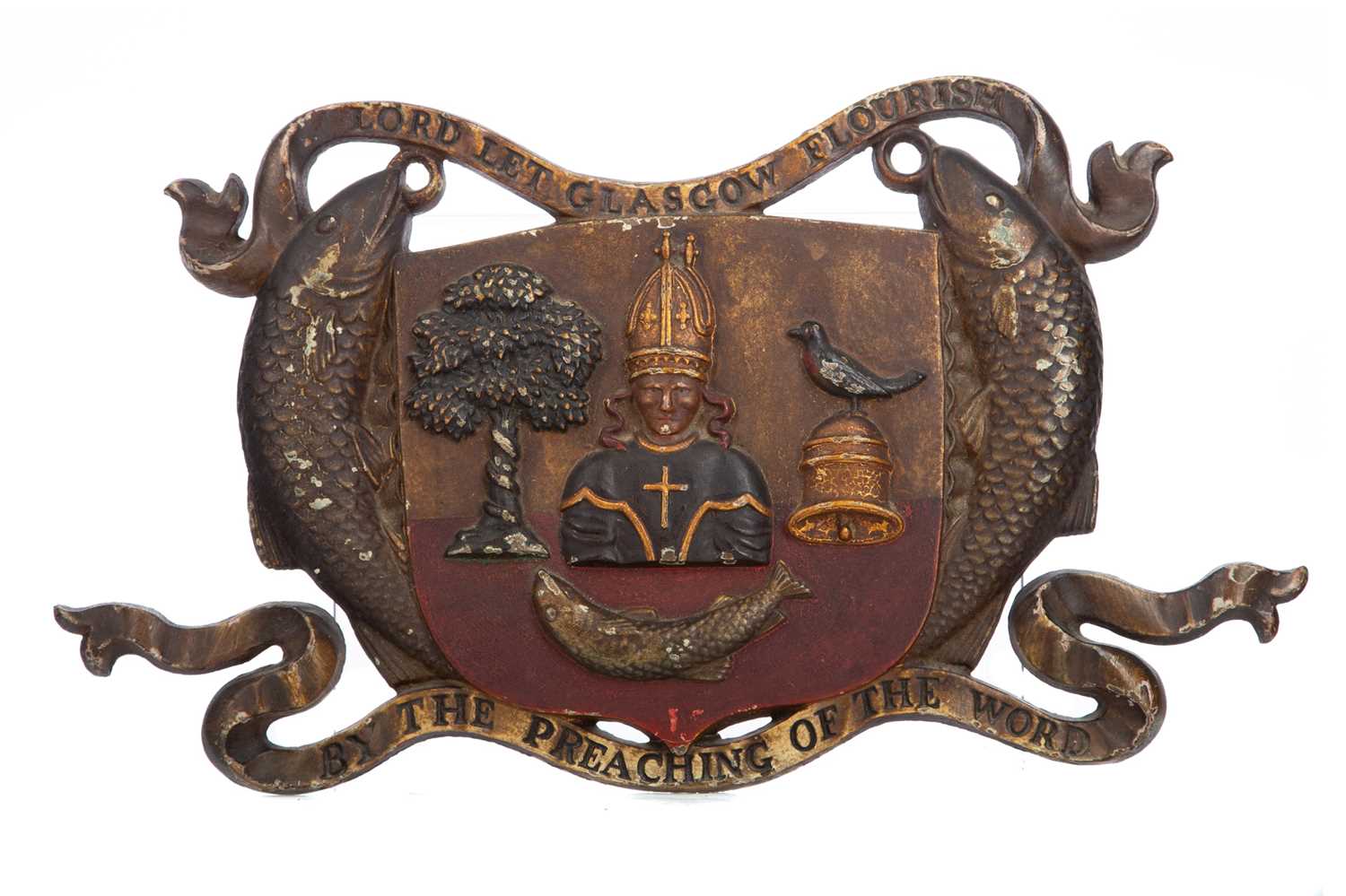 A LATE 19TH / EARLY 20TH CENTURY CAST IRON CITY OF GLASGOW COAT OF ARMS