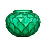 A FRENCH GREEN GLASS LANGUEDOC VASE BY RENE LALIQUE