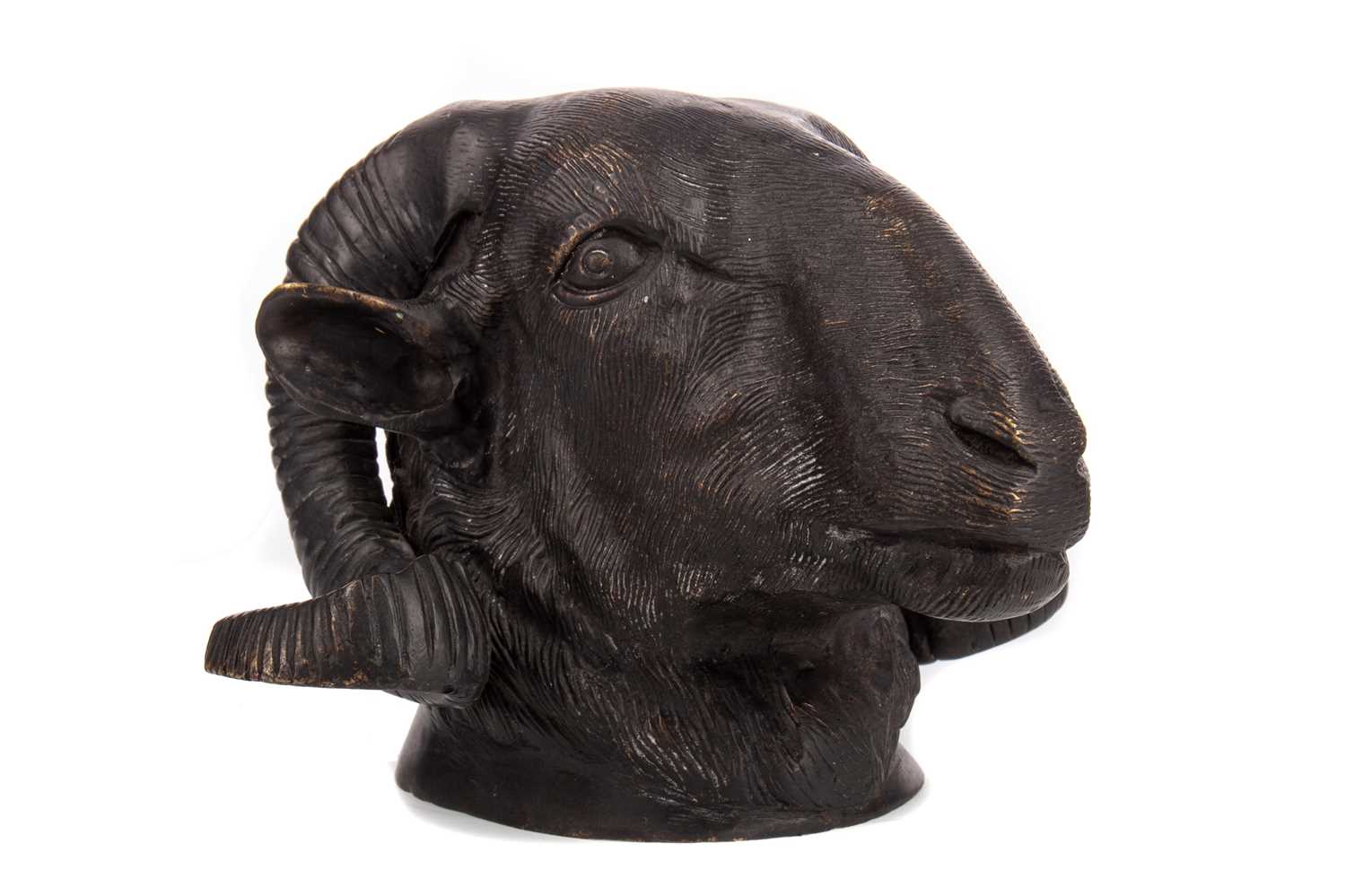 A CAST BRONZE RAM'S HEAD