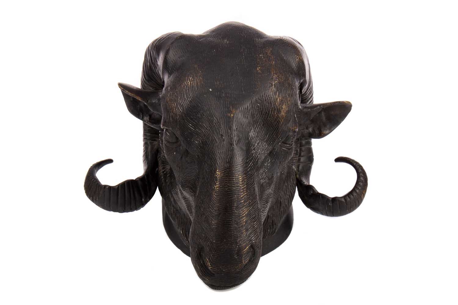 A CAST BRONZE RAM'S HEAD - Image 2 of 3