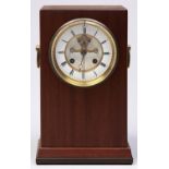 A mahogany mantle clock, with earlier French bell striking movement, Brocot escapement, brass ring