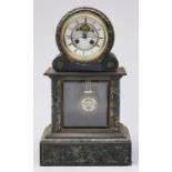 A French nero belge and green marble mantel clock, late 19th c, with Brocot escapement and enamel