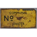 Nottingham. World War Two, British Home Front yellow enamel Air Raid Communal Shelter sign, 1939, 29