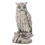An electroformed silver model of a long eared owl, late 20th c, 14.5cm h, marked 925, filled Good