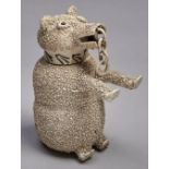 An English saltglazed white stoneware bear jug and cover, Staffordshire, mid 18th c, the head