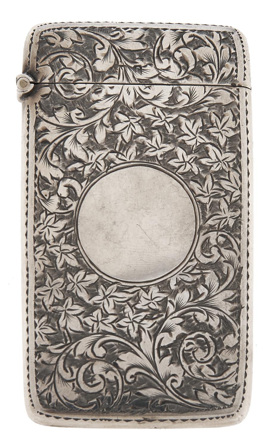 An Edwardian silver card case, engraved with leafy scrolls, 80mm, maker's mark poorly struck,