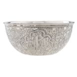 A silver bowl, 19th/early 20th c,  chased with figure, bird and animal alternating with Islamic