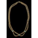 An opal set gold festoon necklace, c1900, of curb links, 42cm, marked 18, 17.4g Good condition