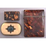 A Victorian  tortoiseshell  card case and a contemporary tortoiseshell snuff box, card case 10cm h