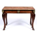 A brass mounted rosewood centre table, 19th c, fitted with a drawer, the rectangular breccia