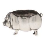 An Edwardian silver pig novelty pin cushion, 70mm l, marks rubbed, by Levi & Salaman, Birmingham