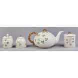 A Belleek Shamrock teapot and cover, second period, 1926-1946, 12.5cm h, black printed mark Good