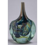 A Mdina glass facet cut cube vase  with attenuated neck, dated 1975, 18cm h, engraved mark, date and
