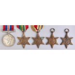 WWII, 1939-1945 Star, Atlantic Star, Africa Star, Pacific Star and War Medal