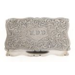 An Edwardian silver snuff box, the lid and underside engraved with leafy scrolls, 73mm l, by T H