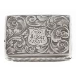 A Victorian silver vinaigrette, engraved with leafy scrolls, conforming grille, cartouche