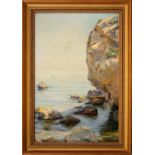 Attributed to Kathleen Walker (1893-1966) - Rocks on the Coast, signed with initials, oil on canvas,