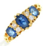 A sapphire and diamond ring, early 20th c, in gold, unmarked, 3.4g, size L