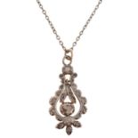 A diamond pendant, early 20th c,  with Dutch rose cut diamonds, in silver, articulated, 34mm and a