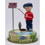 A Mettoy lithographed tinplate and plastic clockwork Billy the Fisherman toy,  c1960   Working