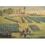 A Victorian chromolithograph of the Robin Hoods on Parade on Castle Green Nottingham, 32.5 x 44cm
