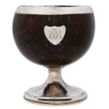 A Scottish George III silver mounted coconut cup, on reeded foot, 13.5cm h, by John McDonald,