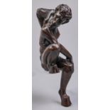 An Italian carved and stained walnut statuette of a satyr, 19th c, 53cm h Old filled crack down