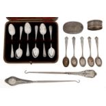 A set of six Edwardian silver coffee spoons,  Feather Edge pattern, by Joseph Rodgers & Sons,