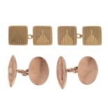 A pair of 9ct gold cufflinks, 12 x 12mm, Birmingham 1939 and another pair, oval, Birmingham 1946,