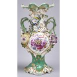 A Coalport 'Coalbrookdale' floral encrusted vase, c1830, painted to either side with groups of