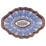 A Flight Worcester Royal Lily pattern dessert dish, c1790, with blue and gilt borders and rust