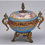 A French giltmetal mounted Sevres style porcelain pot pourri vase and domed cover, late 19th c,