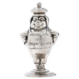 A George V silver This Little Pig figural novelty pepperette, 70mm h, marks rubbed, by Saunders &