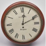 A mahogany wall timepiece, late 19th c, the painted dial inscribed Newbery Brighton, with fusee