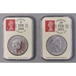 Silver coins, United Kingdom two pounds, Year of the Sheep and Year of the Monkey 2015 and 2016,