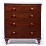 A Victorian mahogany chest of drawers, c1870, the rectangular top with applied ovolo lip above two