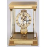 A German brass four glass mantel timepiece clock, S Haller Rapport, late 20th c, pendulum, 23.5cm