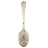 A French silver trefid spoon, c1700, engraved with initials PFL, 19cm l, maker's mark only, GF